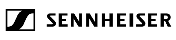 Sennheiser logo, black and white, audio equipment branding, sleek design, iconic headphones and microphones manufacturer.
