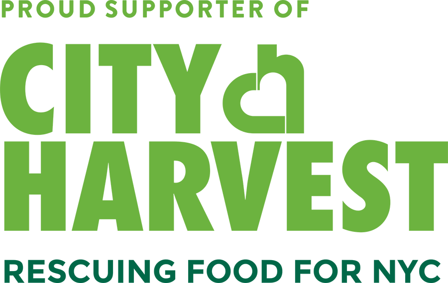 Proud supporter City Harvest logo in green, rescuing food for NYC, food rescue organization branding.